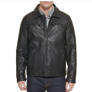 Dockers Black Faux Leather Bomber Jacket